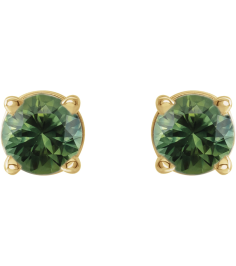 1874 14K Yellow Set Round Natural Green Sapphire Pair 3 Mm Friction Friction Back Included 4-Prong Polished Natural Green Sapphire Stud Earrings