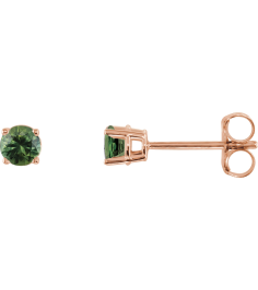 1874 14K Rose Set Round Natural Green Sapphire Pair 3 Mm Friction Friction Back Included 4-Prong Polished Natural Green Sapphire Stud Earrings