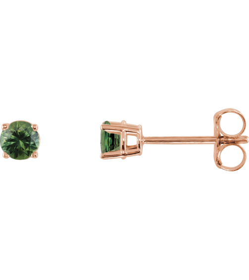 1874 14K Rose Set Round Natural Green Sapphire Pair 3 Mm Friction Friction Back Included 4-Prong Polished Natural Green Sapphire Stud Earrings