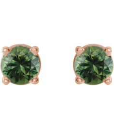 1874 14K Rose Set Round Natural Green Sapphire Pair 3 Mm Friction Friction Back Included 4-Prong Polished Natural Green Sapphire Stud Earrings