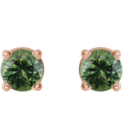 1874 14K Rose Set Round Natural Green Sapphire Pair 3 Mm Friction Friction Back Included 4-Prong Polished Natural Green Sapphire Stud Earrings