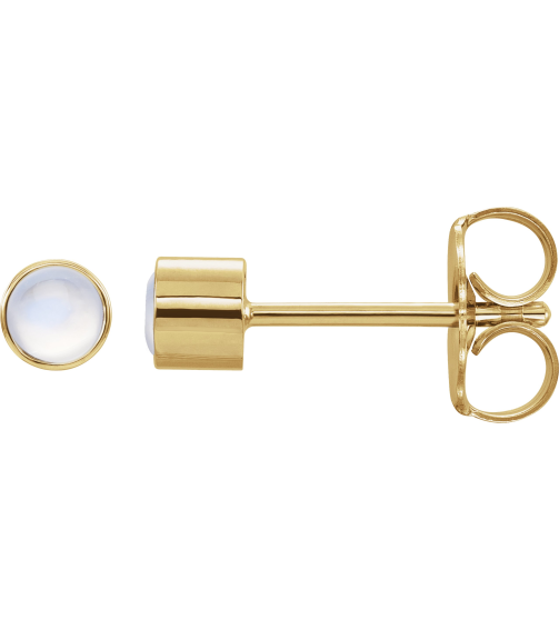 2000316 Earring Set Natural Rainbow Moonstone Round 3 Mm 14K Yellow Each Friction Back Included Polished Natural Moonstone Bezel-Set Earring