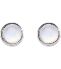 2000316 Earring Set Natural Rainbow Moonstone Round 3 Mm 14K White Pair Friction Back Included Polished Natural Moonstone Bezel-Set Earrings