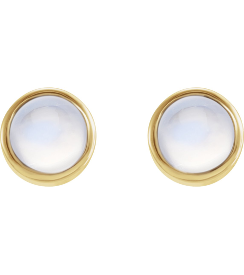 2000316 Earring Set Natural Rainbow Moonstone Round 3 Mm 14K Yellow Pair Friction Back Included Polished Natural Moonstone Bezel-Set Earrings