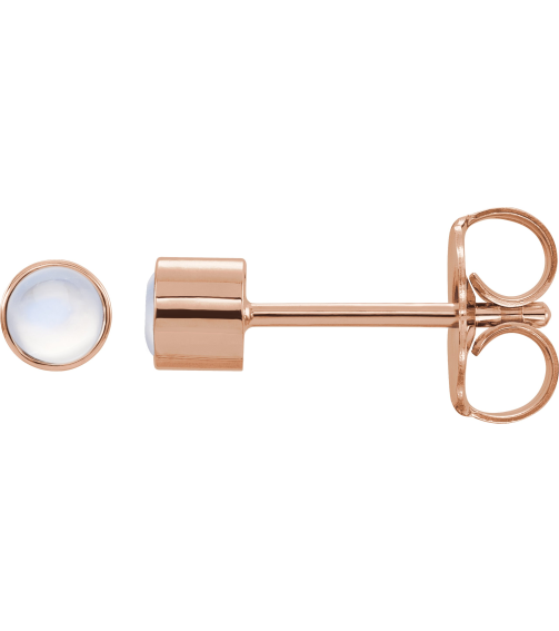 2000316 Earring Set Natural Rainbow Moonstone Round 3 Mm 14K Rose Pair Friction Back Included Polished Natural Moonstone Bezel-Set Earrings