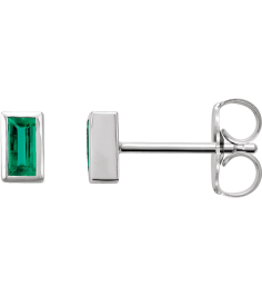 2000410 14K White Set Straight Baguette Natural Emerald Pair 4 X 2 Mm Friction Friction Back Included Bezel Polished Natural Emerald Bezel-Set Earrings