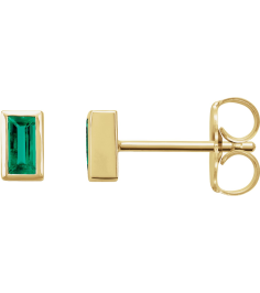 2000410 14K Yellow Set Straight Baguette Natural Emerald Pair 4 X 2 Mm Friction Friction Back Included Bezel Polished Natural Emerald Bezel-Set Earrings
