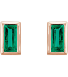 2000410 14K Yellow Set Straight Baguette Natural Emerald Pair 4 X 2 Mm Friction Friction Back Included Bezel Polished Natural Emerald Bezel-Set Earrings