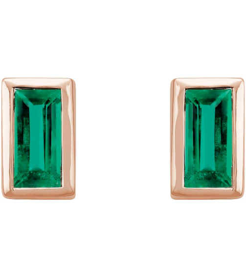 2000410 14K Yellow Set Straight Baguette Natural Emerald Pair 4 X 2 Mm Friction Friction Back Included Bezel Polished Natural Emerald Bezel-Set Earrings