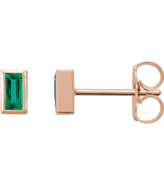 2000410 14K Rose Set Straight Baguette Natural Emerald Pair 4 X 2 Mm Friction Friction Back Included Bezel Polished Natural Emerald Bezel-Set Earrings