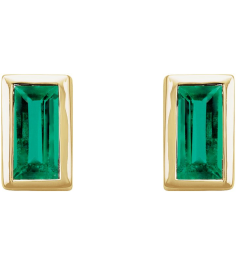 2000410 14K Rose Set Straight Baguette Natural Emerald Pair 4 X 2 Mm Friction Friction Back Included Bezel Polished Natural Emerald Bezel-Set Earrings