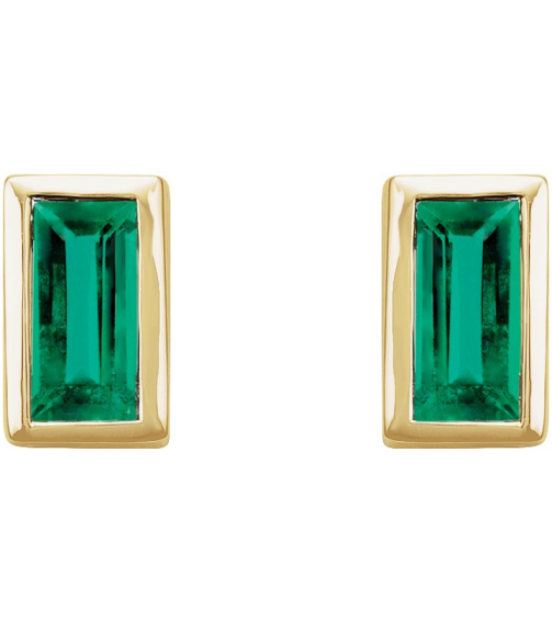 2000410 14K Rose Set Straight Baguette Natural Emerald Pair 4 X 2 Mm Friction Friction Back Included Bezel Polished Natural Emerald Bezel-Set Earrings