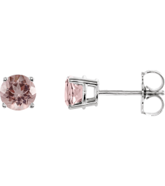 1874 14K White Set Round Natural Pink Morganite Pair 5 Mm Friction Friction Back Included 4-Prong Polished Natural Pink Morganite Stud Earrings