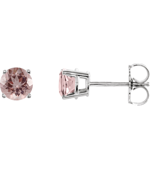1874 14K White Set Round Natural Pink Morganite Pair 5 Mm Friction Friction Back Included 4-Prong Polished Natural Pink Morganite Stud Earrings