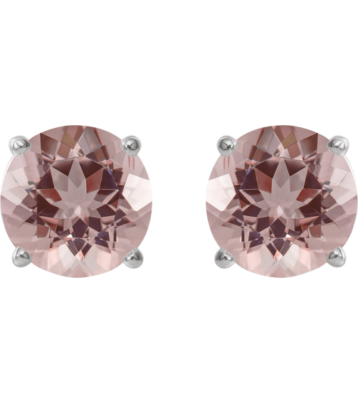 1874 14K White Set Round Natural Pink Morganite Pair 5 Mm Friction Friction Back Included 4-Prong Polished Natural Pink Morganite Stud Earrings