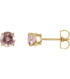 1874 14K Yellow Set Round Natural Pink Morganite Pair 5 Mm Friction Friction Back Included 4-Prong Polished Natural Pink Morganite Stud Earrings
