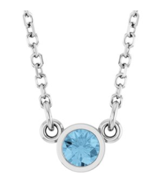 61134 Necklace Set 14K White Round Natural Sky Blue Topaz 3 Mm 18 In Polished Natural Sky Blue Topaz Solitaire Necklace