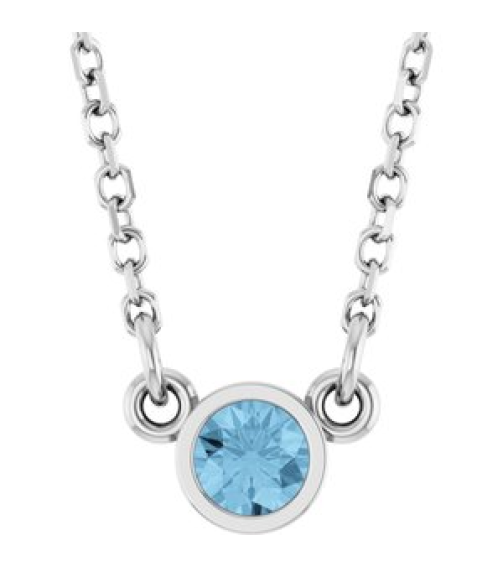 61134 Necklace Set 14K White Round Natural Sky Blue Topaz 3 Mm 18 In Polished Natural Sky Blue Topaz Solitaire Necklace