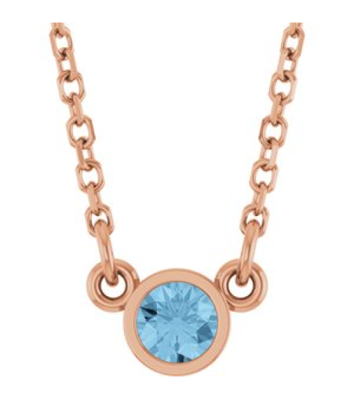 61134 Necklace Set 14K Rose Round Natural Sky Blue Topaz 3 Mm 18 In Polished Natural Sky Blue Topaz Solitaire Necklace