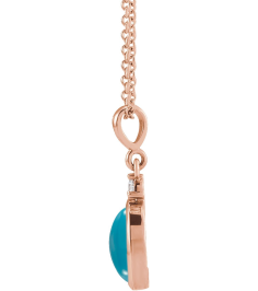 87438 Necklace Set 14K Rose Oval Natural Turquoise 6 X 4Mm 0.015 Ct Natural Diamond I1, G-H 16-18 In Polished Natural Turquoise And .015 Ct Natural Diamond Necklace