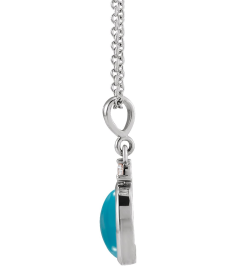 87438 Necklace Set 14K White Oval Natural Turquoise 8 X 6Mm 0.03 Ct Natural Diamond I1, G-H 16-18 In Polished Natural Turquoise And .03 Ct Natural Diamond Necklace