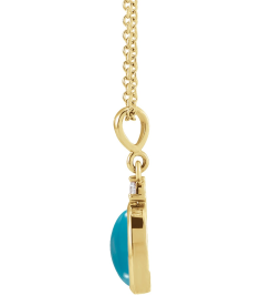 87438 Necklace Set 14K Yellow Oval Natural Turquoise 8 X 6Mm 0.03 Ct Natural Diamond I1, G-H 16-18 In Polished Natural Turquoise And .03 Ct Natural Diamond Necklace