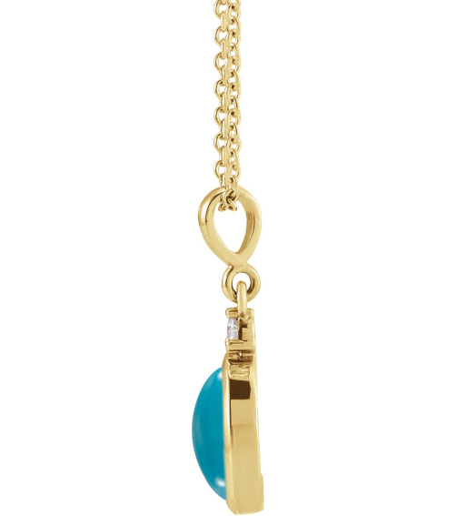 87438 Necklace Set 14K Yellow Oval Natural Turquoise 8 X 6Mm 0.03 Ct Natural Diamond I1, G-H 16-18 In Polished Natural Turquoise And .03 Ct Natural Diamond Necklace