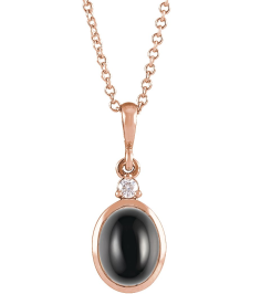 87438 Necklace Set 14K Rose Oval Natural Black Onyx 8 X 6Mm 0.03 Ct Natural Diamond I1, G-H 16-18 In Polished Natural Onyx And .03 Ct Natural Diamond Bezel Set Necklace
