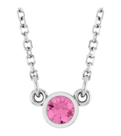 61134 Necklace Set 14K White Round Natural Pink Sapphire 3 Mm 18 In Polished Natural Pink Sapphire Solitaire Necklace