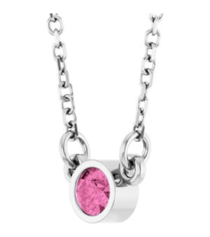 61134 Necklace Set 14K White Round Natural Pink Sapphire 3 Mm 18 In Polished Natural Pink Sapphire Solitaire Necklace