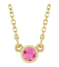 61134 Necklace Set 14K Yellow Round Natural Pink Sapphire 3 Mm 16 In Polished Natural Pink Sapphire Solitaire Necklace
