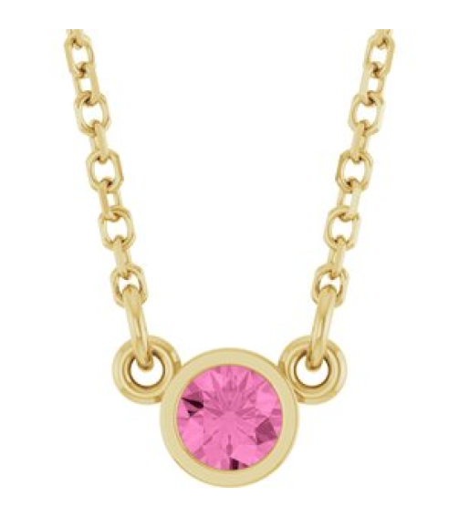 61134 Necklace Set 14K Yellow Round Natural Pink Sapphire 3 Mm 16 In Polished Natural Pink Sapphire Solitaire Necklace