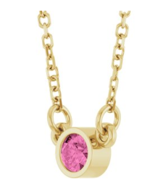 61134 Necklace Set 14K Yellow Round Natural Pink Sapphire 3 Mm 16 In Polished Natural Pink Sapphire Solitaire Necklace