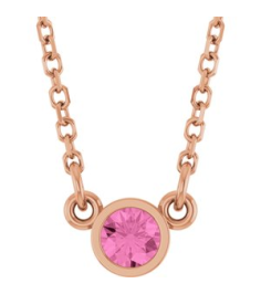 61134 Necklace Set 14K Rose Round Natural Pink Sapphire 3 Mm 16 In Polished Natural Pink Sapphire Solitaire Necklace