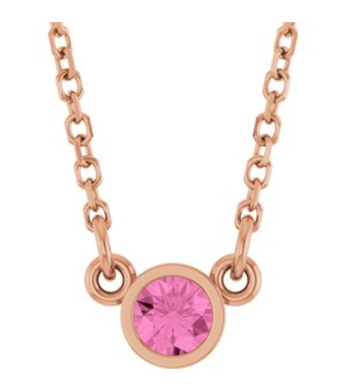 61134 Necklace Set 14K Rose Round Natural Pink Sapphire 3 Mm 16 In Polished Natural Pink Sapphire Solitaire Necklace
