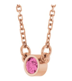 61134 Necklace Set 14K Rose Round Natural Pink Sapphire 3 Mm 16 In Polished Natural Pink Sapphire Solitaire Necklace