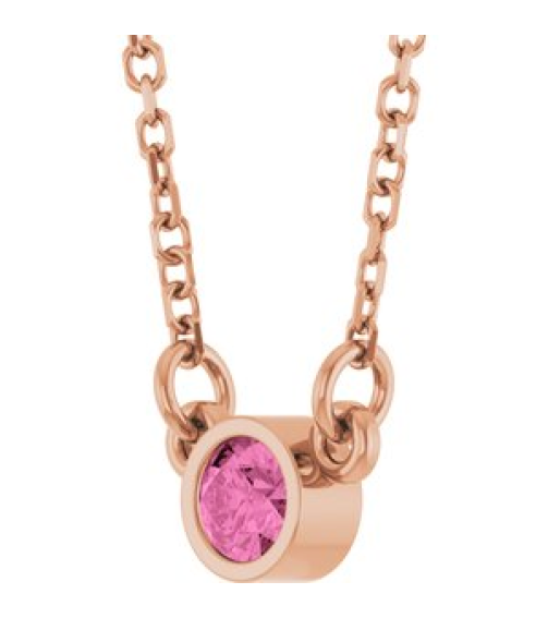 61134 Necklace Set 14K Rose Round Natural Pink Sapphire 3 Mm 16 In Polished Natural Pink Sapphire Solitaire Necklace