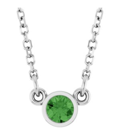 61134 Necklace Set 14K White Round Natural Green Tourmaline 3 Mm 18 In Polished Natural Green Tourmaline Solitaire Necklace