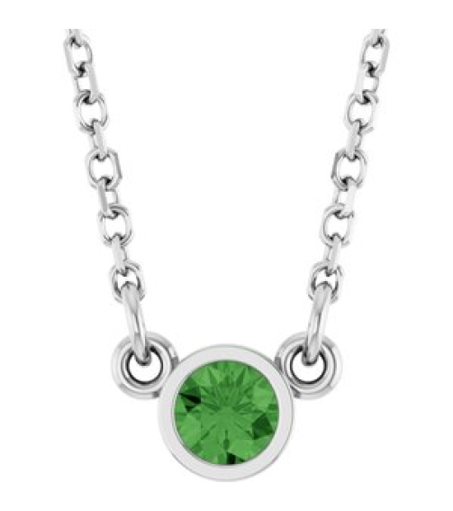 61134 Necklace Set 14K White Round Natural Green Tourmaline 3 Mm 18 In Polished Natural Green Tourmaline Solitaire Necklace