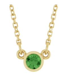 61134 Necklace Set 14K Yellow Round Natural Green Tourmaline 3 Mm 18 In Polished Natural Green Tourmaline Solitaire Necklace