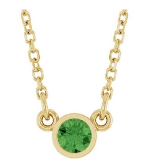 61134 Necklace Set 14K Yellow Round Natural Green Tourmaline 3 Mm 18 In Polished Natural Green Tourmaline Solitaire Necklace