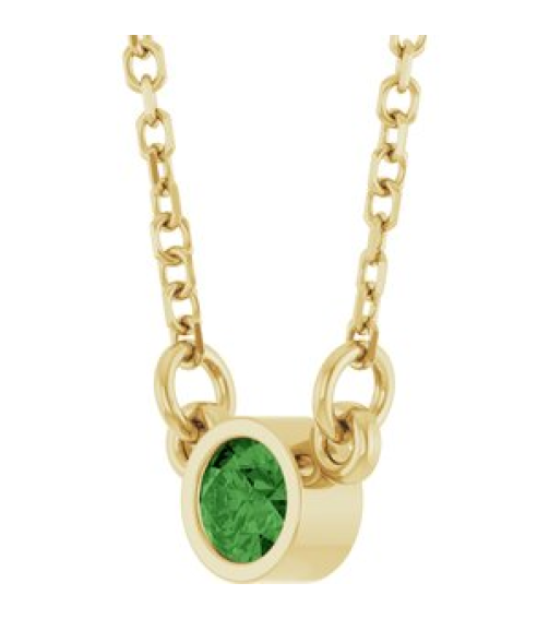 61134 Necklace Set 14K Yellow Round Natural Green Tourmaline 3 Mm 18 In Polished Natural Green Tourmaline Solitaire Necklace