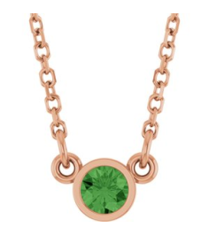 61134 Necklace Set 14K Rose Round Natural Green Tourmaline 3 Mm 18 In Polished Natural Green Tourmaline Solitaire Necklace