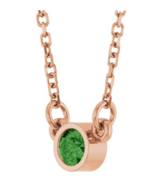 61134 Necklace Set 14K Rose Round Natural Green Tourmaline 3 Mm 18 In Polished Natural Green Tourmaline Solitaire Necklace