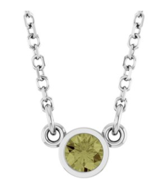 61134 Necklace Set 14K White Round Natural Green Sapphire 3 Mm 18 In Polished Natural Green Sapphire Solitaire Necklace