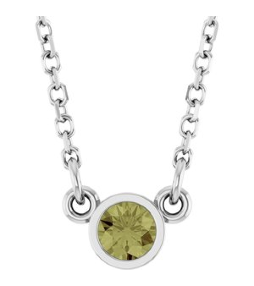 61134 Necklace Set 14K White Round Natural Green Sapphire 3 Mm 18 In Polished Natural Green Sapphire Solitaire Necklace