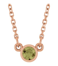 61134 Necklace Set 14K Rose Round Natural Green Sapphire 3 Mm 18 In Polished Natural Green Sapphire Solitaire Necklace