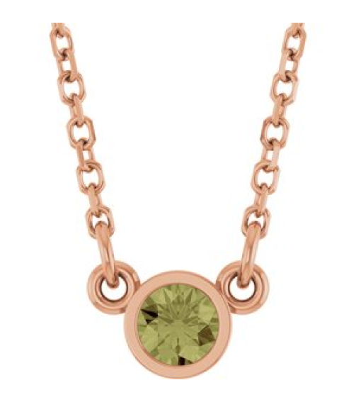61134 Necklace Set 14K Rose Round Natural Green Sapphire 3 Mm 18 In Polished Natural Green Sapphire Solitaire Necklace
