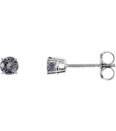 1874 14K White Set Round Natural Gray Spinel Pair 3 Mm Friction Friction Backs Included 4-Prong Polished Natural Gray Spinel Stud Earrings