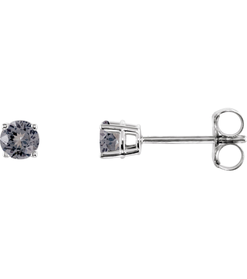 1874 14K White Set Round Natural Gray Spinel Pair 3 Mm Friction Friction Backs Included 4-Prong Polished Natural Gray Spinel Stud Earrings